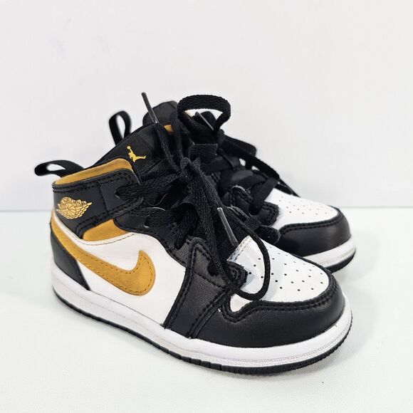 Nike Air Jordan 1 Mid TD White Pollen Black Sneakers 640735-177 Size 7C (13 cm) - Picture 1 of 8
